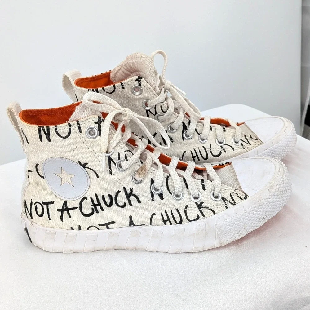 Converse Not A Chuck High Top Sneakers Size‎ 6.5 Graffiti Canvas Orange